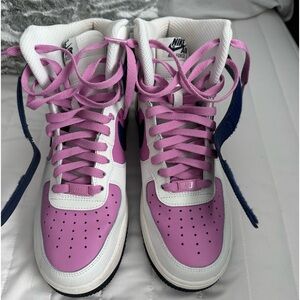 Nike women’s Air Force, custom-made. Pink, beige and purple.